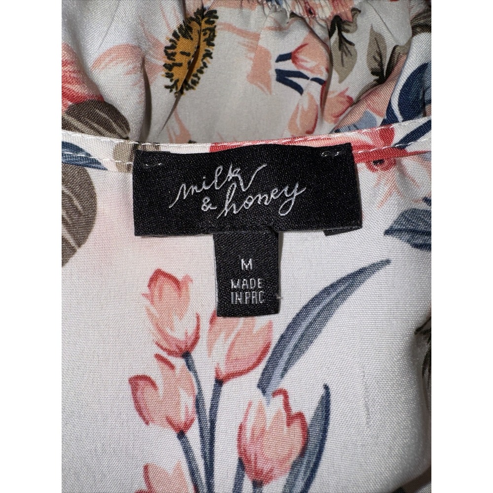 Milk & Honey Crop Top Blouse Boho Ruched Floral Sexy Milkmaid Coquette Women's M - Picture 5 of 11